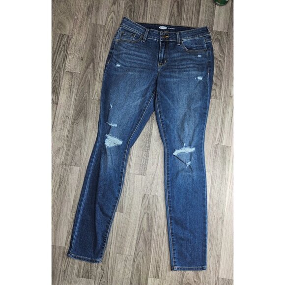 Old Navy Womens Size 6 Pop Icon Skinny Distressed Whiskered Denim Blue Jeans - Picture 1 of 10
